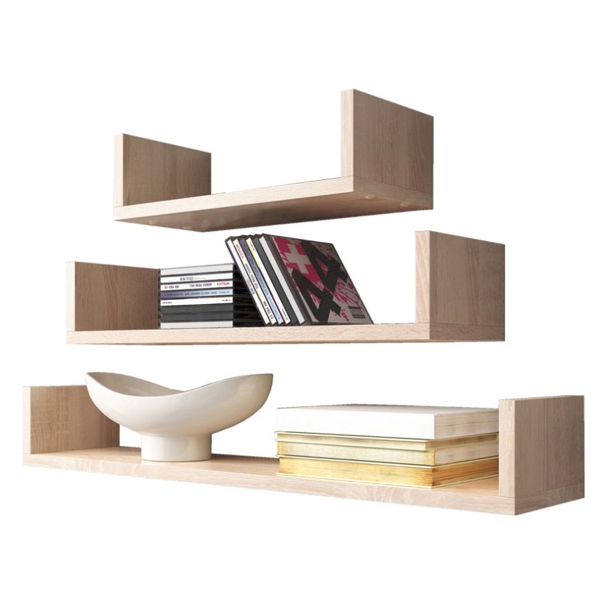 Sada 3 ks nástenných políc TRIO 40/60/80x11x18 cm, dekor dub sonoma