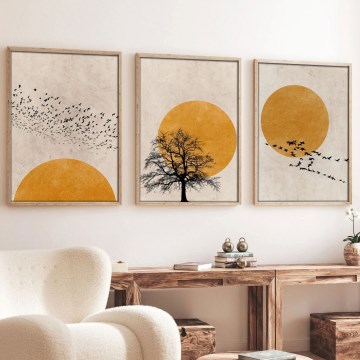 Sada 3 ks obrazov vo fotorámiku 50x70 cm béžová/oranžová