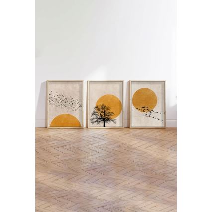 Sada 3 ks obrazov vo fotorámiku 50x70 cm béžová/oranžová