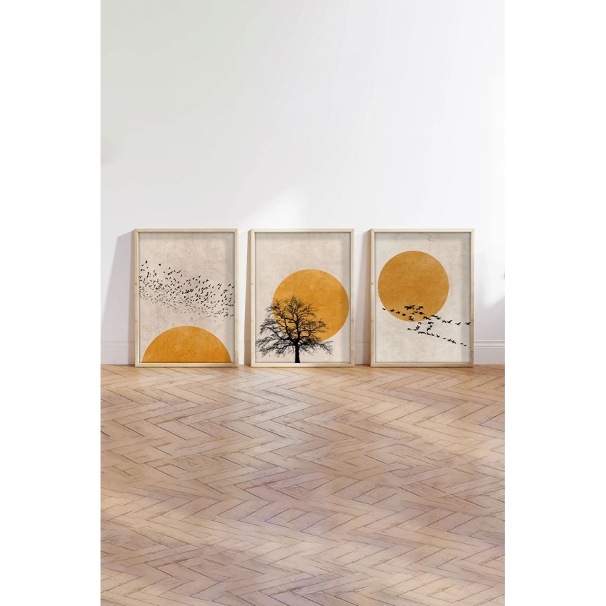 Sada 3 ks obrazov vo fotorámiku 50x70 cm béžová/oranžová