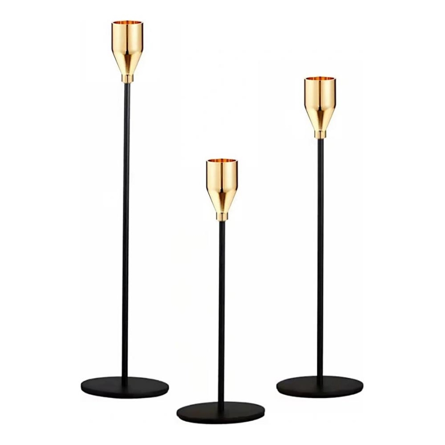 Sada 3 ks svietnikov – čierna/zlatá