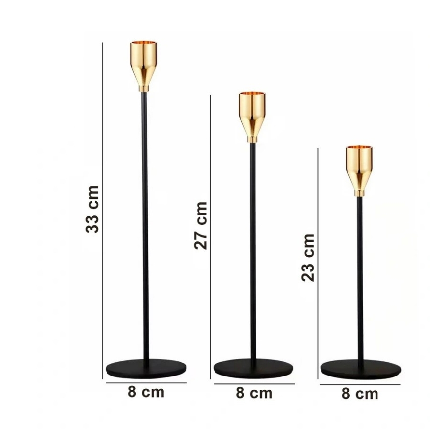 Sada 3 ks svietnikov – čierna/zlatá