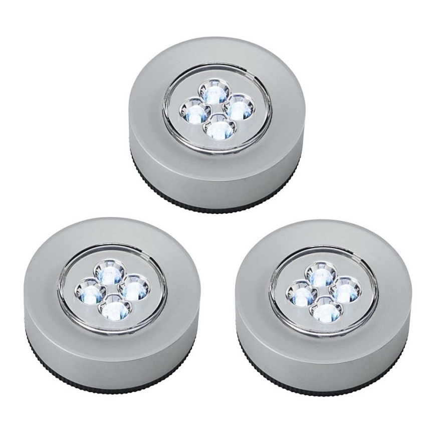 SADA 3x LED Dotykové orientačné svietidlo 1xLED/2W/4,5V strieborná