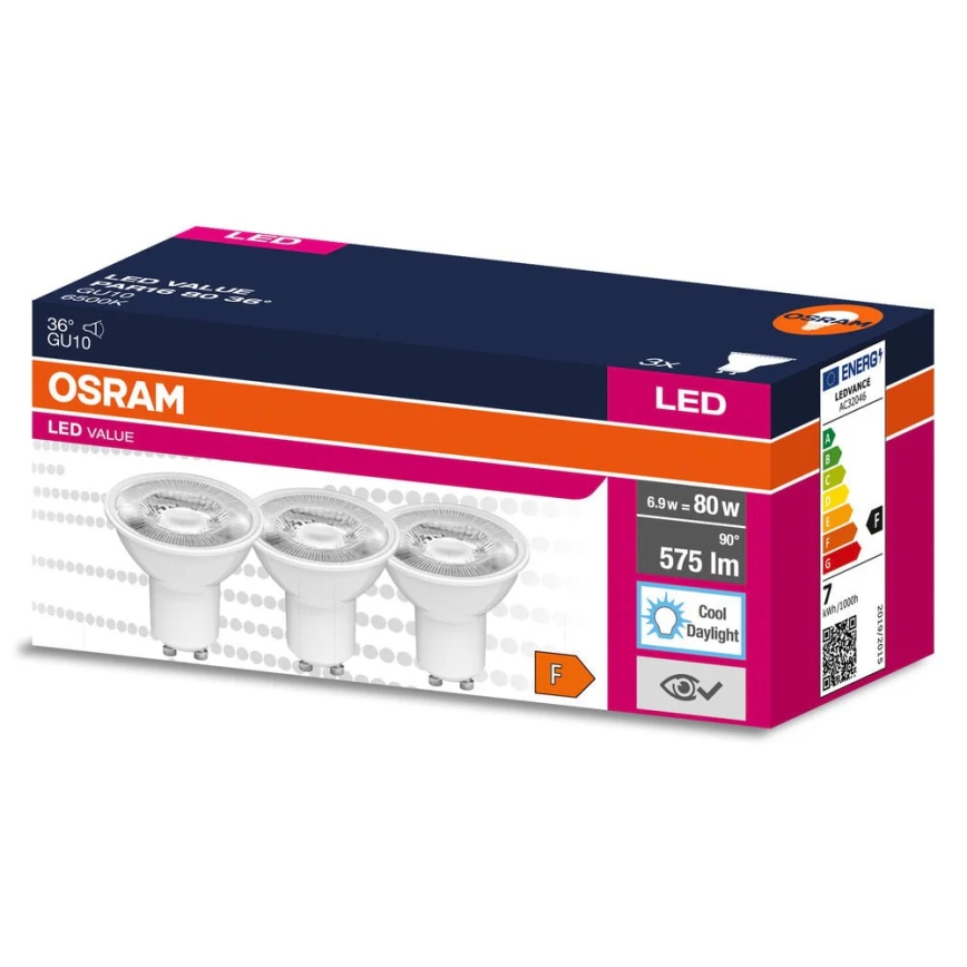 SADA 3x LED reflektorových žiaroviek PAR16 GU10/6,9W/230V 6500K 36° - Osram