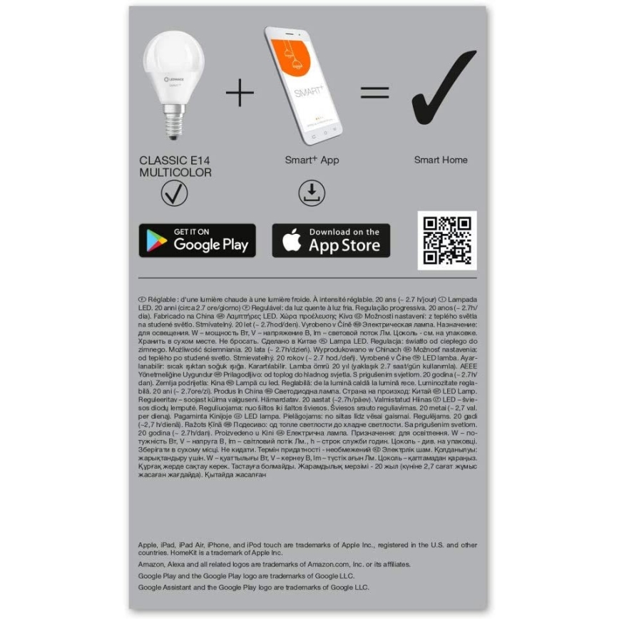 SADA 3x LED RGBW Stmievateľná žiarovka SMART+ E14/5W/230V 2700K-6500K Wi-Fi - Ledvance