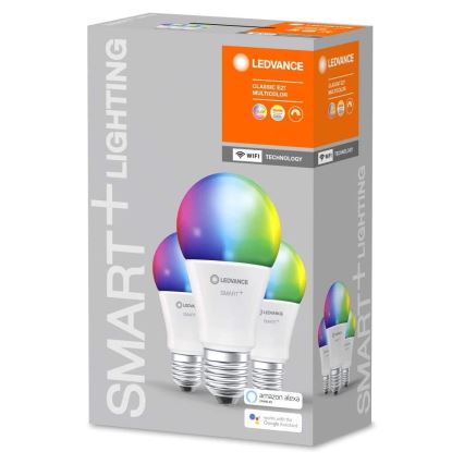 SADA 3x LED RGBW Stmievateľná žiarovka SMART+ E27/9,5W/230V 2700K-6500K Wi-Fi - Ledvance