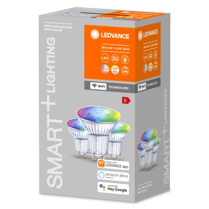 SADA 3x LED RGBW Stmievateľná žiarovka SMART+ GU10/4,9W/230V 2700K-6500K Wi-Fi - Ledvance