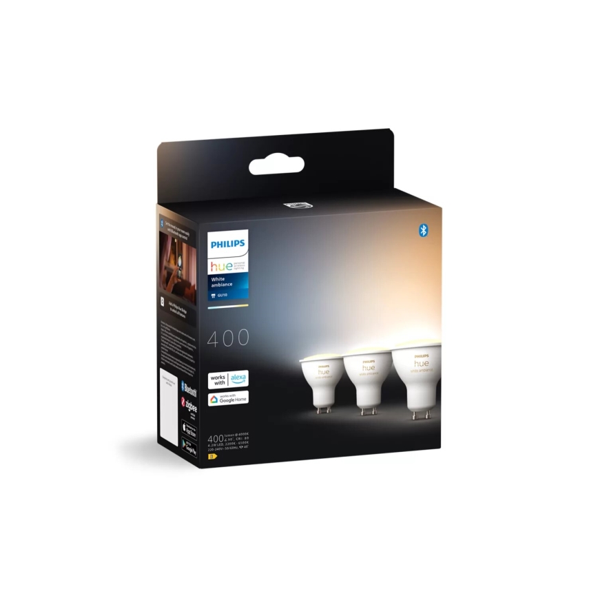 SADA 3x LED Stmievateľná žiarovka Philips Hue WHITE AMBIANCE GU10/4,2W/230V 2200-6500K