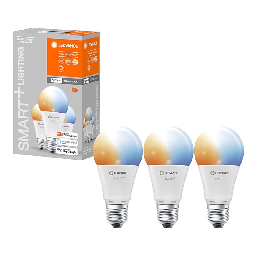 SADA 3x LED Stmievateľná žiarovka SMART+ E27/9W/230V 2700K-6500K Wi-Fi - Ledvance