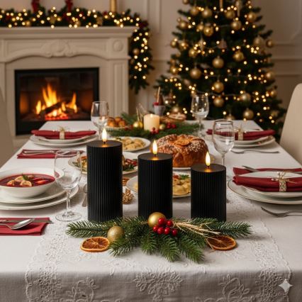 SADA 3x LED sviečok BRILLO LED/2xAA čierna + diaľkové ovládanie