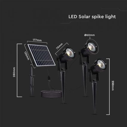 SADA 3x LED Vonkajšia solárna lampa 3xLED/1,2W/3,7V IP65 3000K