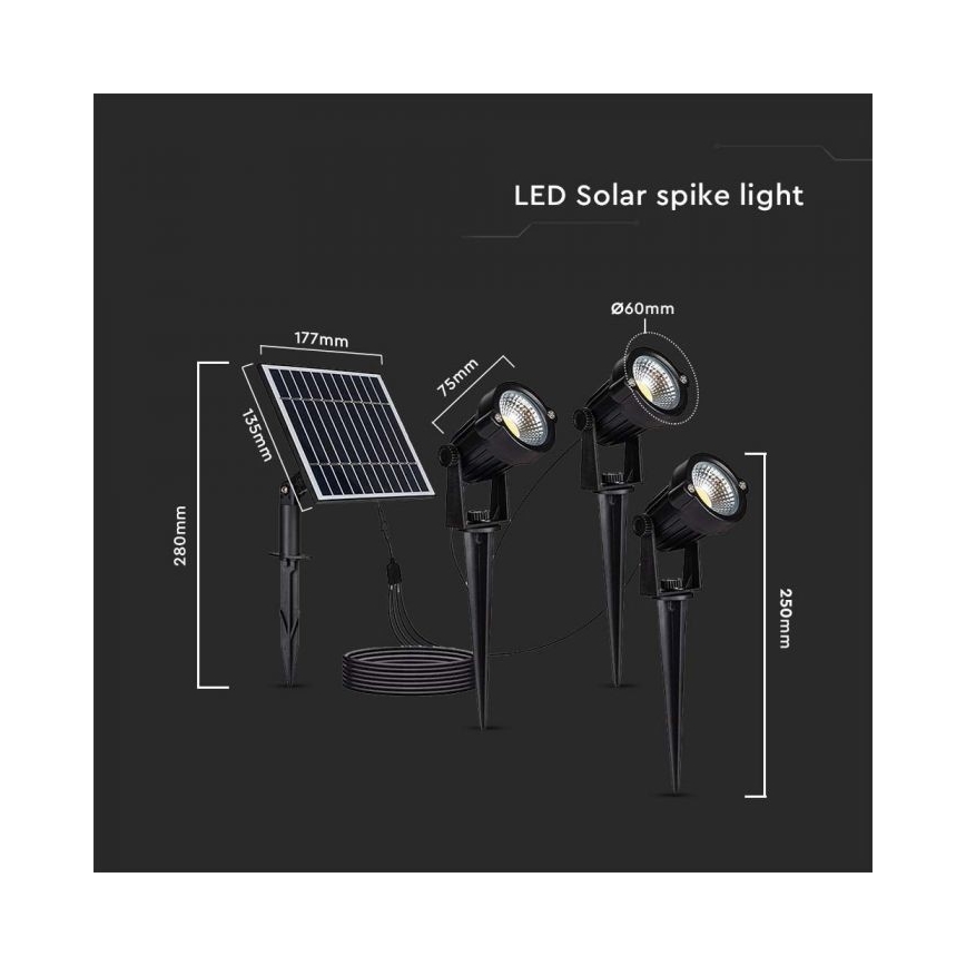 SADA 3x LED Vonkajšia solárna lampa 3xLED/1,2W/3,7V IP65 3000K