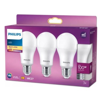 SADA 3x LED žiaroviek Philips A60 E27/13W/230V 2700K