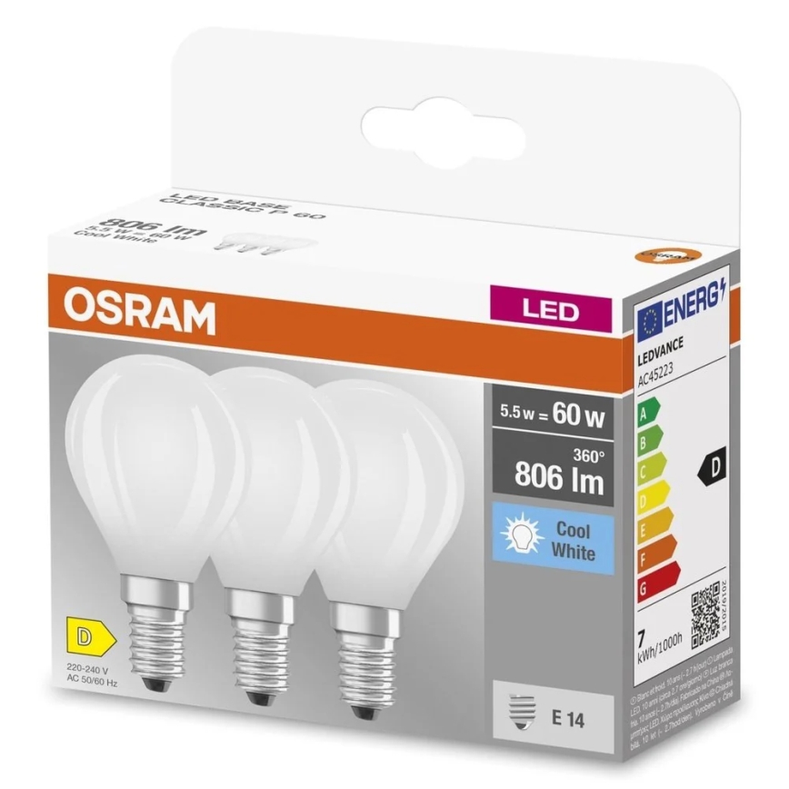 SADA 3x LED žiarovka BASE CLASSIC FILAMENT E14/5,9W/230V 4000K - Osram