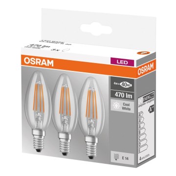 SADA 3x LED Žiarovka BASE VINTAGE B40 E14/4W/230V 4000K – Osram