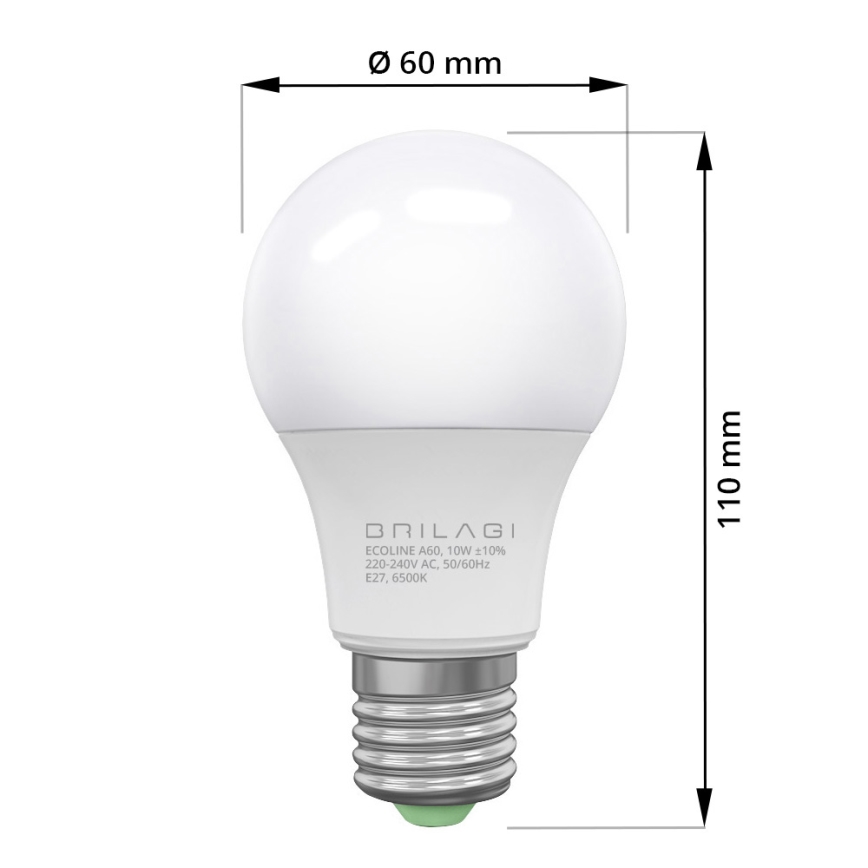 SADA 3x LED Žiarovka ECOLINE A60 E27/10W/230V 4000K - Brilagi