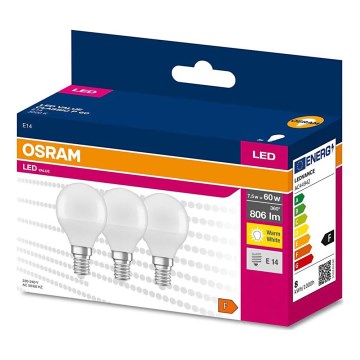 SADA 3x LED Žiarovka P45 E14/7,5W/230V 3000K - Osram