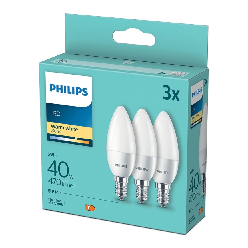 SADA 3x LED Žiarovka Philips B35 E14/5W/230V 2700K