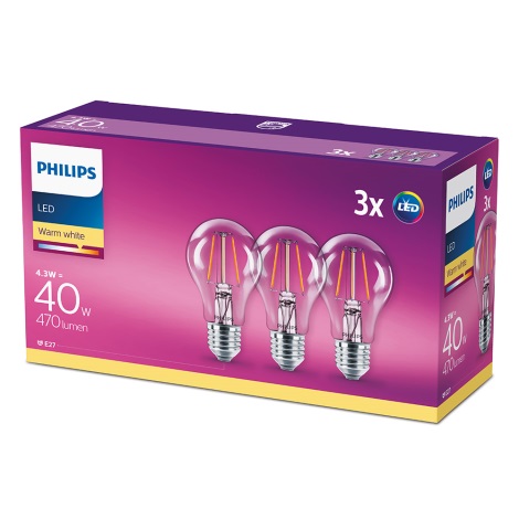 SADA 3x LED Žiarovka Philips E27/4,3W/230V 2700K