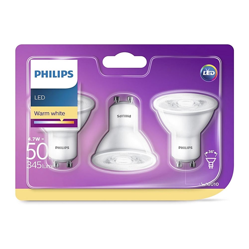 SADA 3x LED Žiarovka Philips GU10/4,7W/230V 2700K