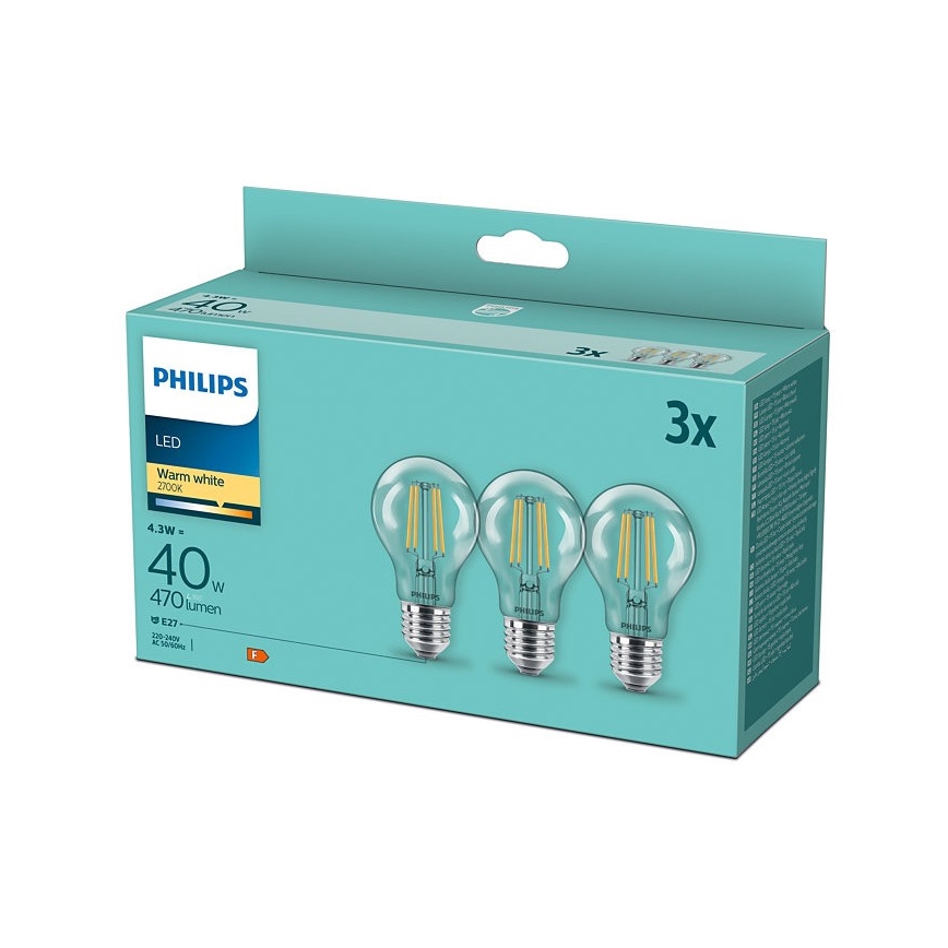 SADA 3x LED Žiarovka VINTAGE Philips E27/4,3W/230V 2700K