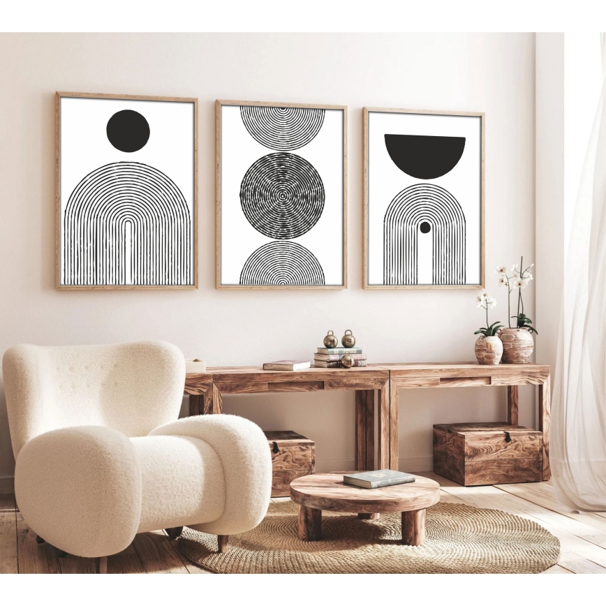 SADA 3x Obraz vo fotorámčeku 50x70 cm čierna/biela