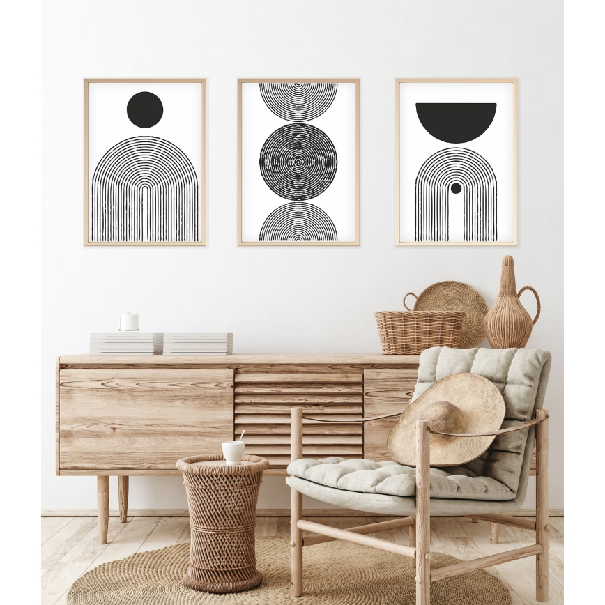 SADA 3x Obraz vo fotorámčeku 50x70 cm čierna/biela