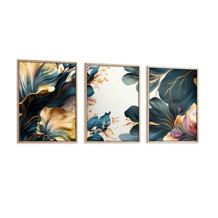 SADA 3x Obraz vo fotorámčeku 50x70 cm rastliny