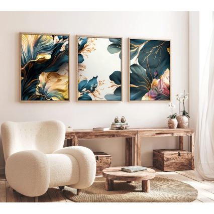 SADA 3x Obraz vo fotorámčeku 50x70 cm rastliny