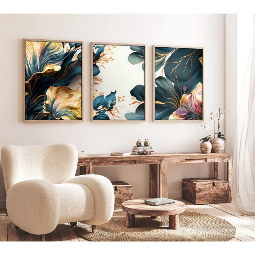 SADA 3x Obraz vo fotorámčeku 50x70 cm rastliny