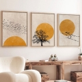 SADA 3x Obraz vo fotorámiku 50x70 cm béžová/žltá