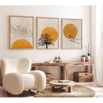 SADA 3x Obraz vo fotorámiku 50x70 cm béžová/žltá