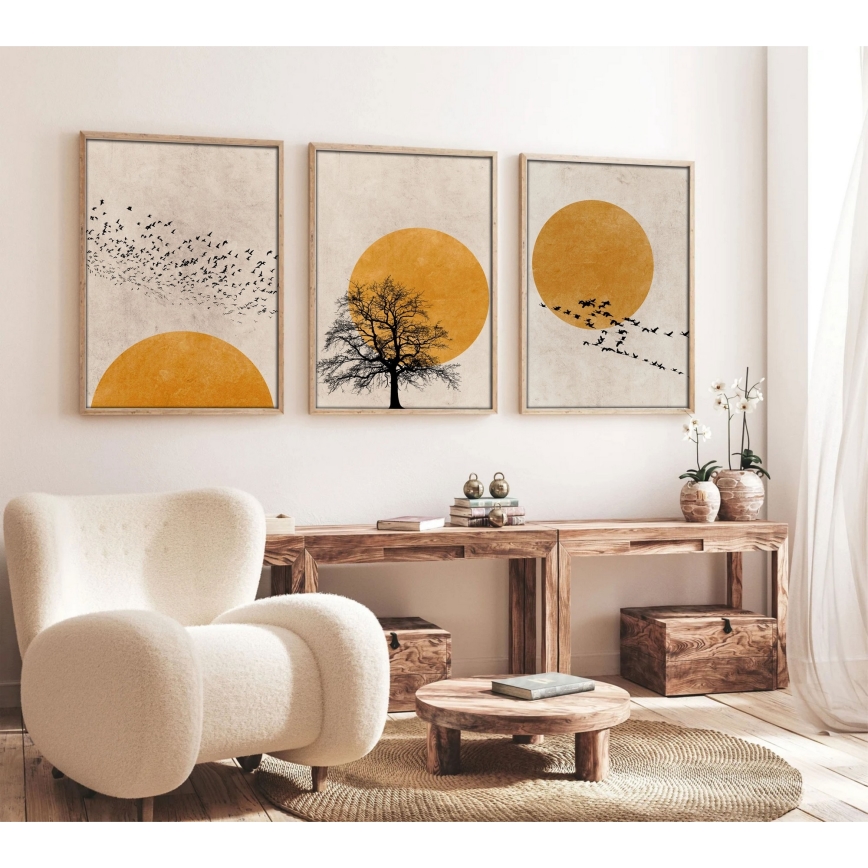SADA 3x Obraz vo fotorámiku 50x70 cm béžová/žltá