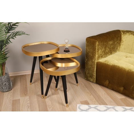 SADA 3x Odkladací stolík ALYS zlatá/čierna