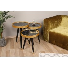 SADA 3x Odkladací stolík LYLE čierna/zlatá