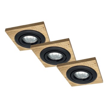SADA 3x Podhľadové svietidlo TOBBY 1xG9/20W/230V 11,5x11,5 cm dub/čierna