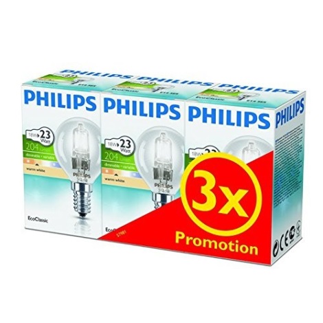 SADA 3x Stmievateľná halogénová žiarovka Philips E14/18W/230V 2800K