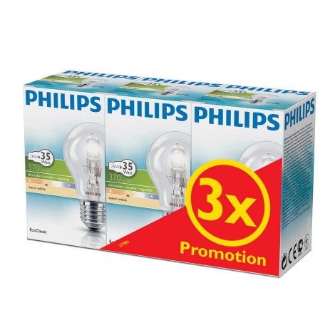 SADA 3x Stmievateľná halogénová žiarovka Philips E27/28W/230V 2800K