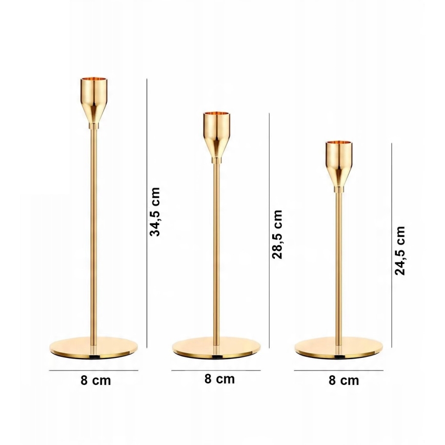 Sada 3× zlatých svietnikov