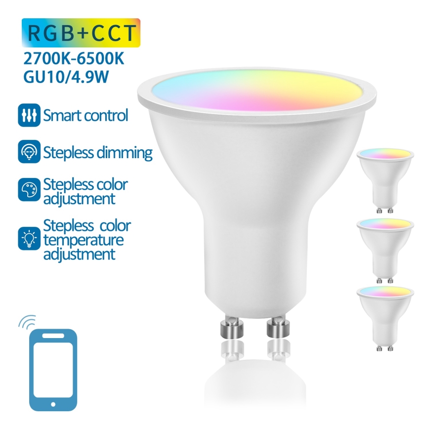 SADA 4x LED RGBW stmievateľné Smart žiarovky GU10/4,9W/230V 2700-6500K - Aigostar