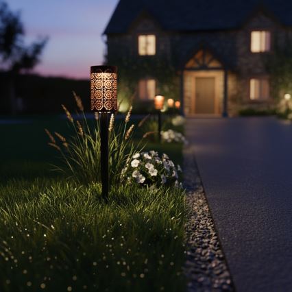 Sada 4x LED solárna lampa DECOR LED/1,2V 150 mAh 3000K 39 cm IP44 čierna