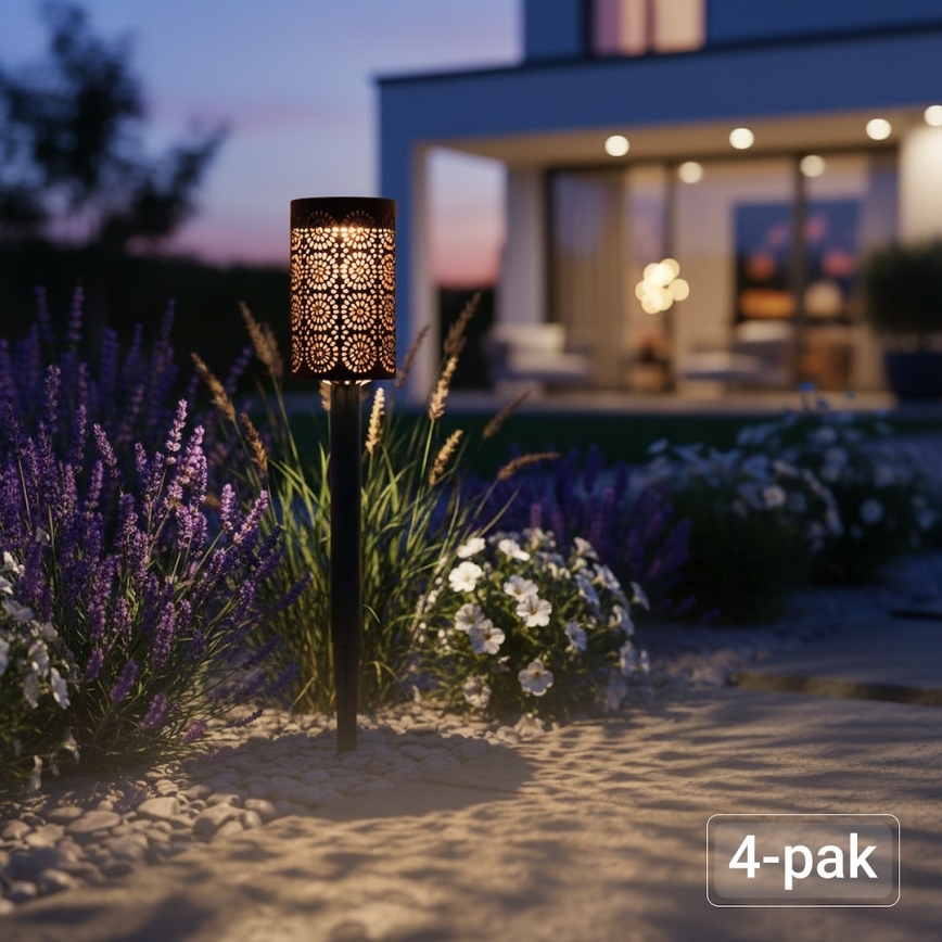 Sada 4x LED solárna lampa DECOR LED/1,2V 150 mAh 3000K 39 cm IP44 čierna