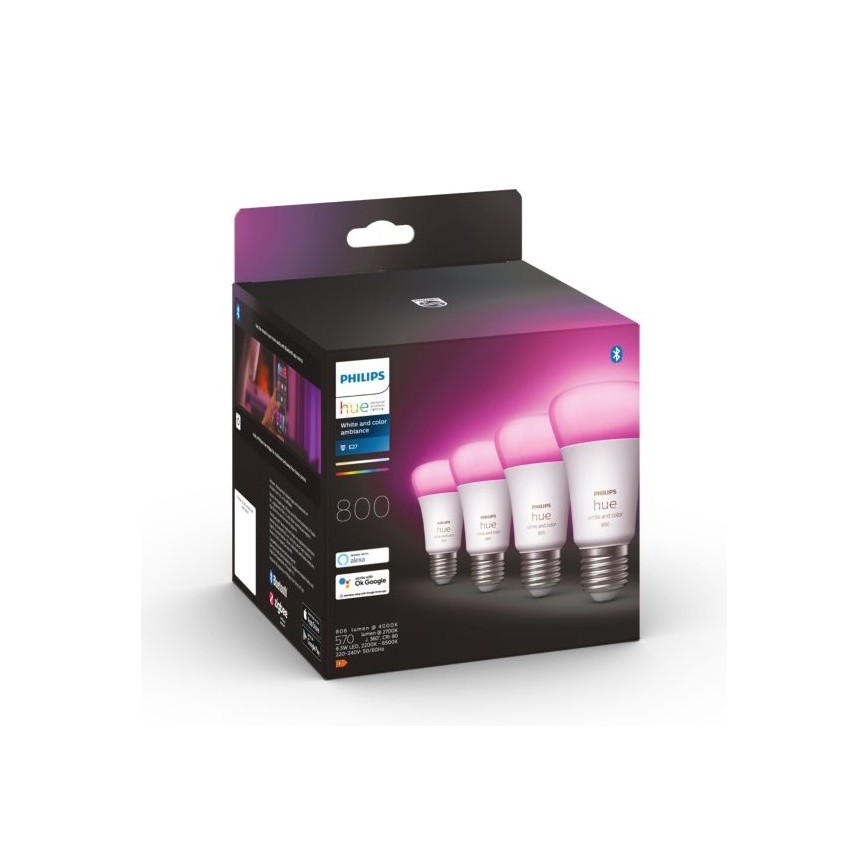 SADA 4x LED Stmievateľná žiarovka Philips Hue White And Color Ambiance E27/6,5W/230V 2000-6500K