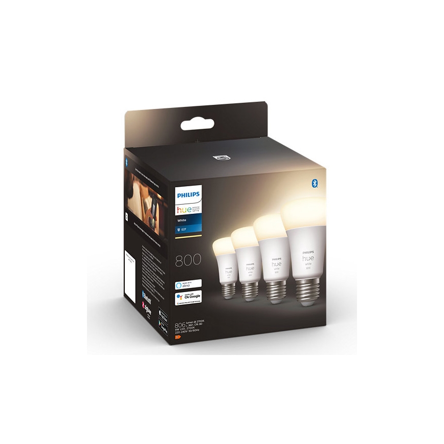 SADA 4x LED Stmievateľná žiarovka Philips Hue WHITE A60 E27/9W/230V 2700K