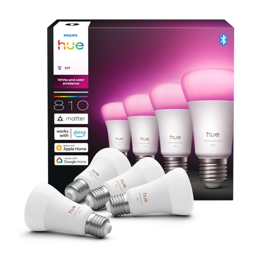 Sada 4x stmievateľných LED žiaroviek Philips Hue WHITE AND COLOR AMBIANCE E27/6W/230V 1000-20000K