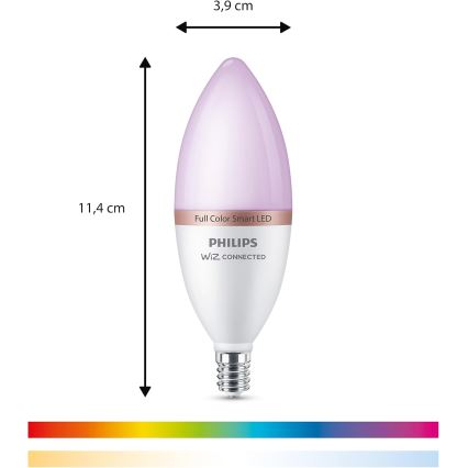 Sada 4 ks stmievateľných LED RGB žiaroviek Philips SMART C37 E14, 4,9 W, 230 V, 2200–6500 K