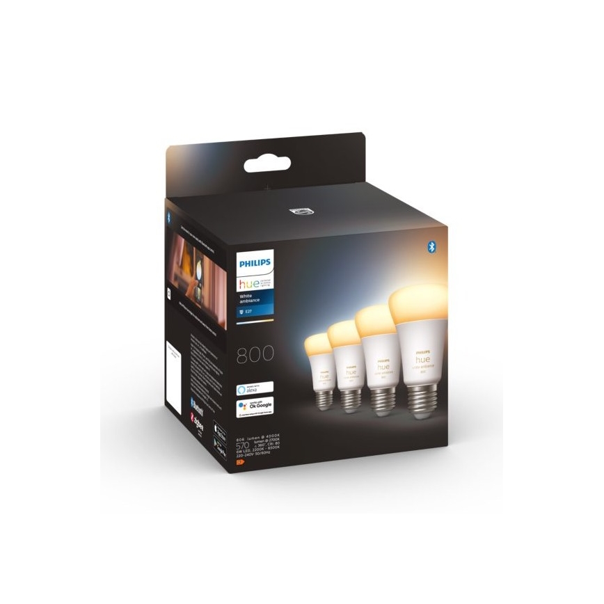 SADA 4xLED Stmievateľná žiarovka Philips Hue WHITE AMBIANCE E27/6W/230V 2200-6500K