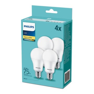 SADA 4xLED Žiarovka Philips A60 E27/10,5W/230V 2700K