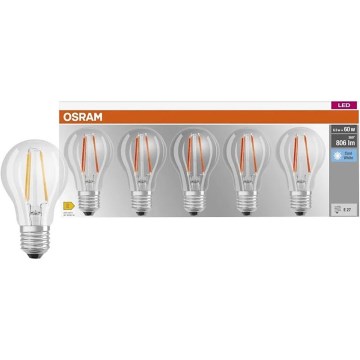 SADA 5x LED žiaroviek BASE CLASSIC FILAMENT A60 E27/7W/230V 4000K - Osram