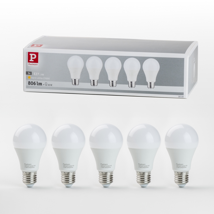 SADA 5x LED Žiarovka A60 E27/9W/230V 2700K - Paulmann 28780